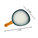 Gray-White Ceramic Serving Platter with Wooden Handle