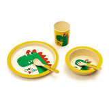 Kids 5 Piece Bamboo Fibre Eco-Friendly Meal Set - Hungry Dino (Yellow & Green)