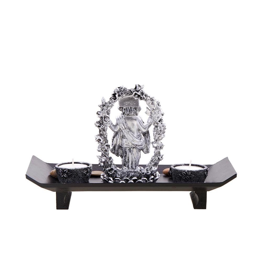 Lord Ganesha Gift Set Tray with 2 Tea Lights (Silver)