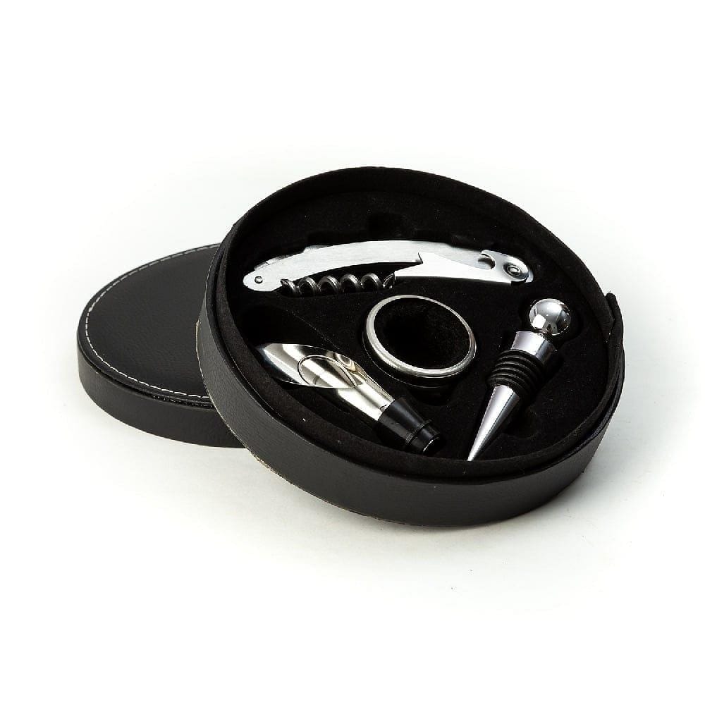 Elegant & Classy 4 Piece Wine Accessory Set in Leather Box