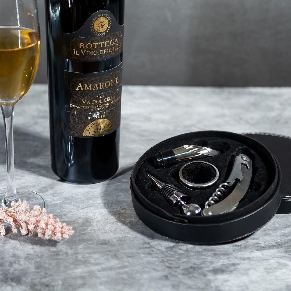 Elegant & Classy 4 Piece Wine Accessory Set in Leather Box