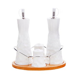 White Ceramic Prisms Oil & Vinegar Dispensers with Salt Pepper Shakers Set