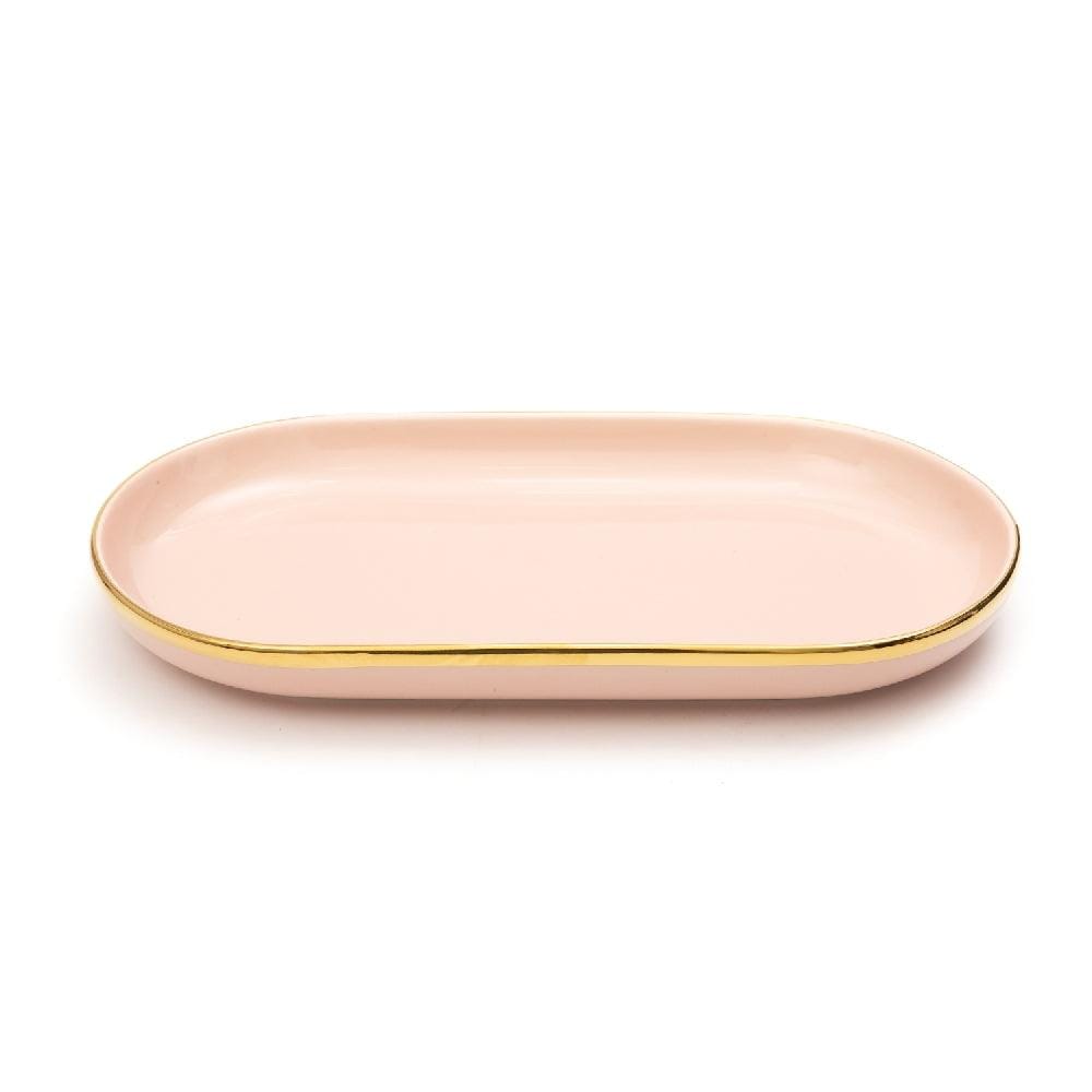 Urbane Select 11.5 Inch Bone China Oval Plate (Glossy Baby Pink with Gold Lining)