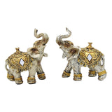 Decorative Pair of Artistic Saluting Elephants (Antique Gold) Showpiece