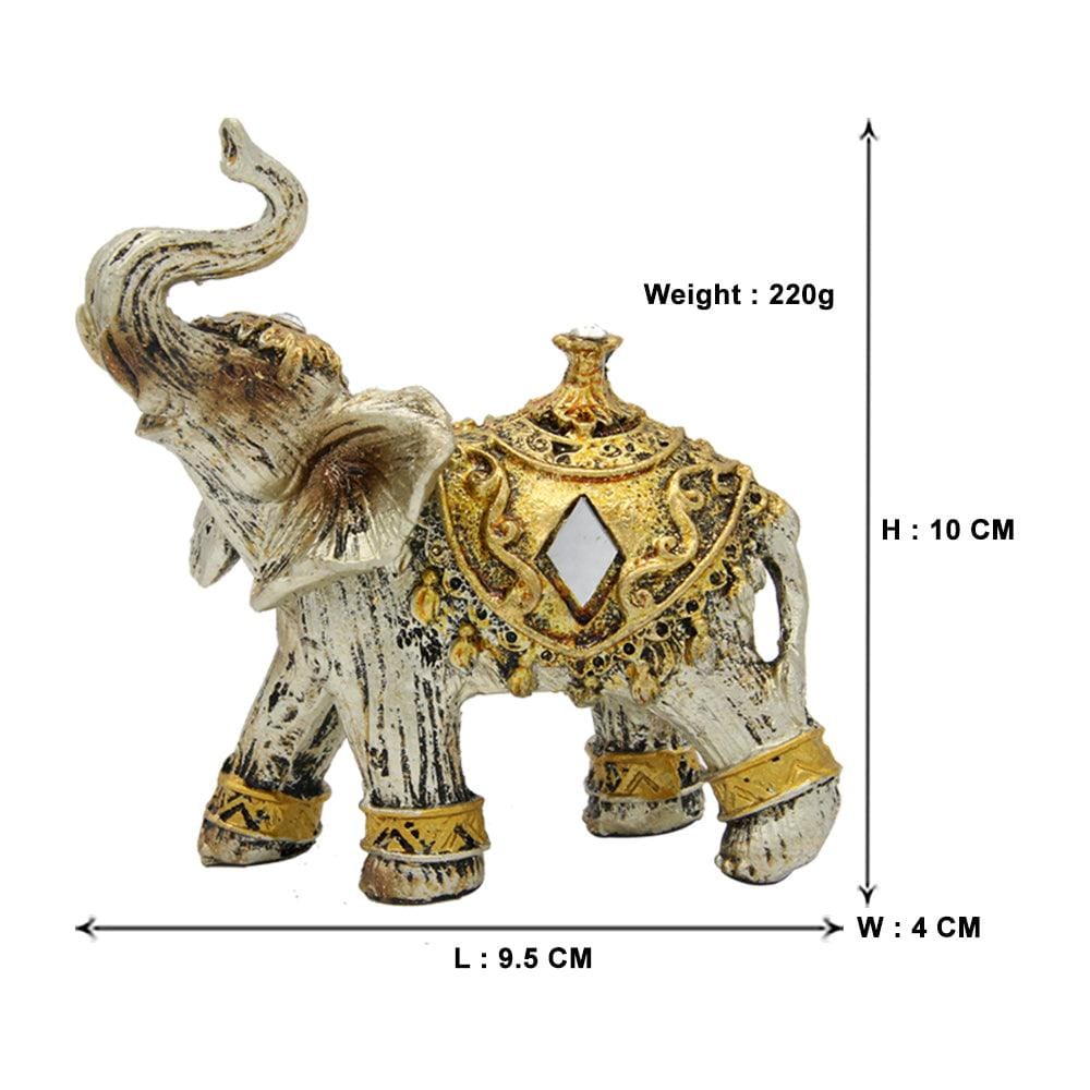 Decorative Pair of Artistic Saluting Elephants (Antique Gold) Showpiece