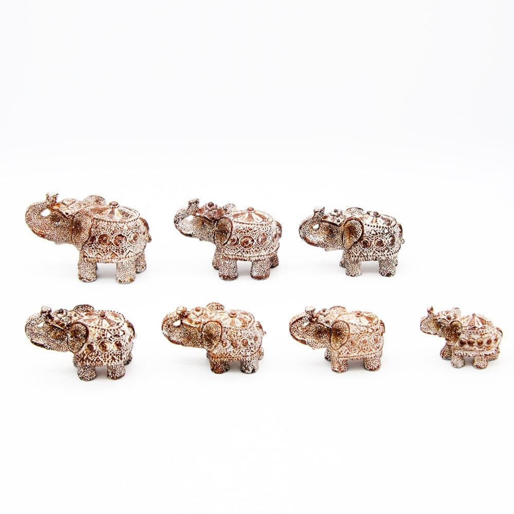 Decorative Set of 7 Elephants in Parade (Antique Wood Brown with Silver Sparkles) Showpiece