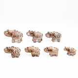 Decorative Set of 7 Elephants in Parade (Antique Wood Brown with Silver Sparkles) Showpiece