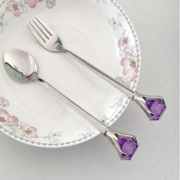 Purple Crystal Cutlery Set (Spoon & Fork)
