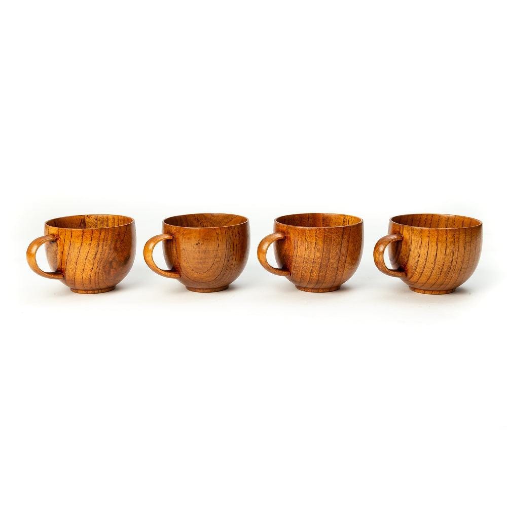 Round Wooden Tea & Coffee Mug Set (200 ml) (Pack of 4)
