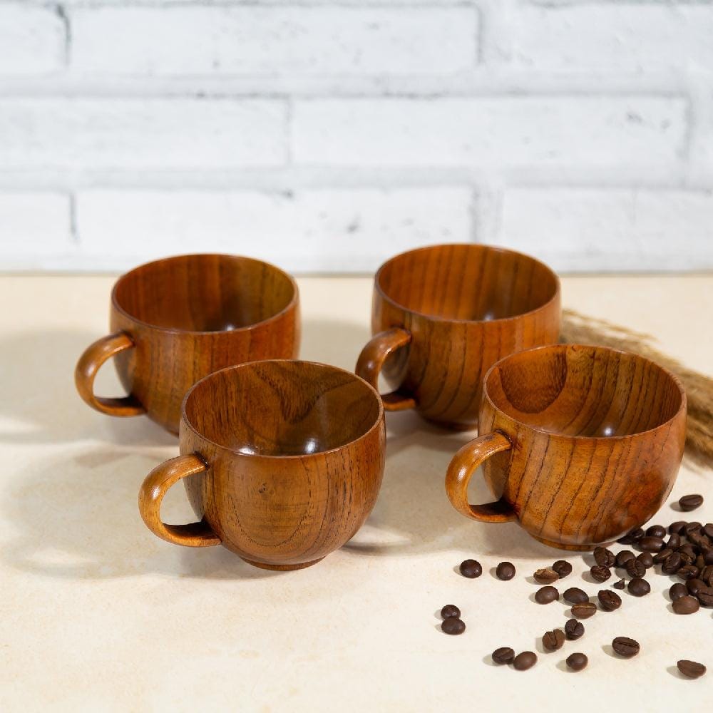 Round Wooden Tea & Coffee Mug Set (200 ml) (Pack of 4)