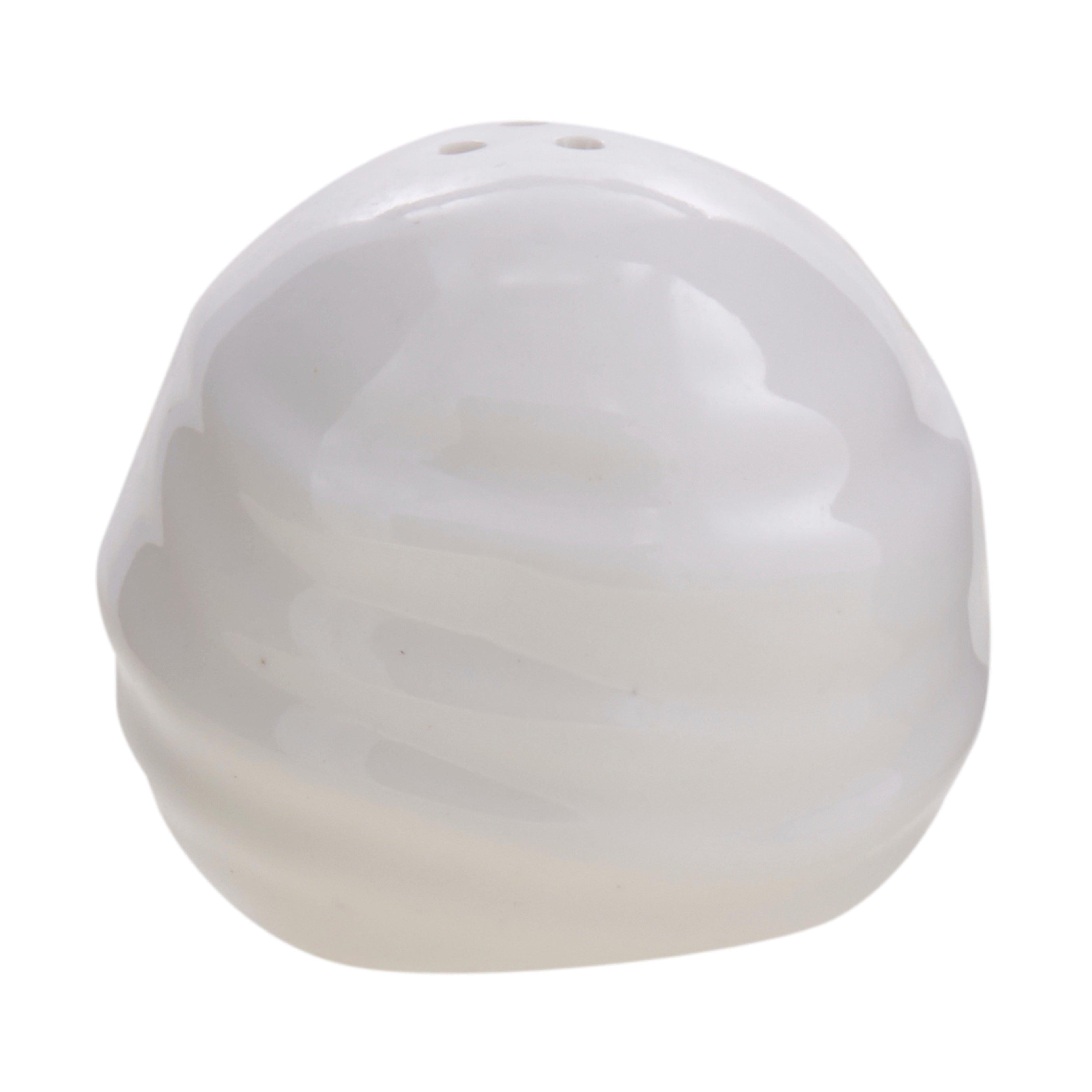 White Ceramic Salt & Pepper Shaker Balls with Wooden Tissue Holder Set