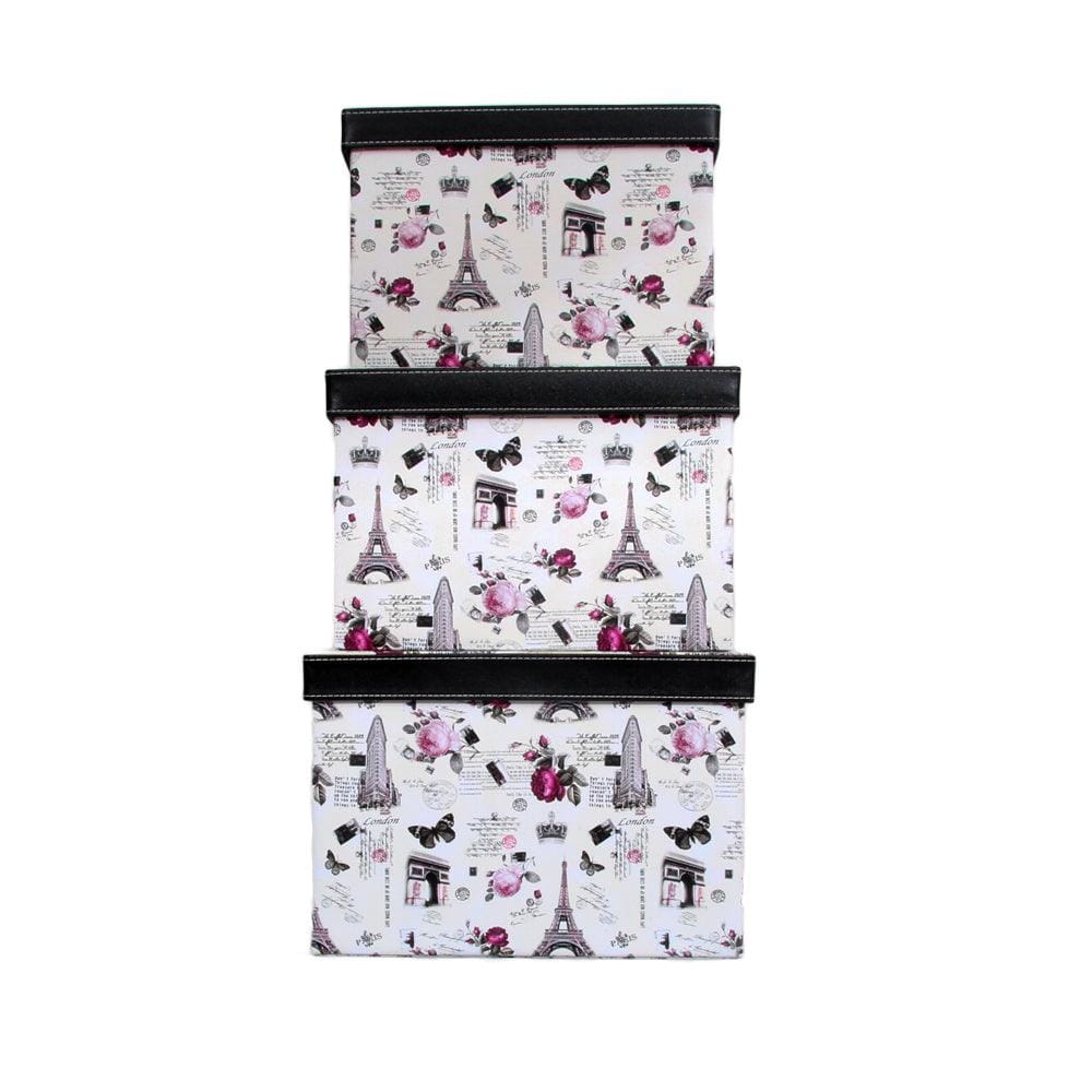 Black Square Sassy Storage Boxes - Jute & PU (Set of 3) (Large)