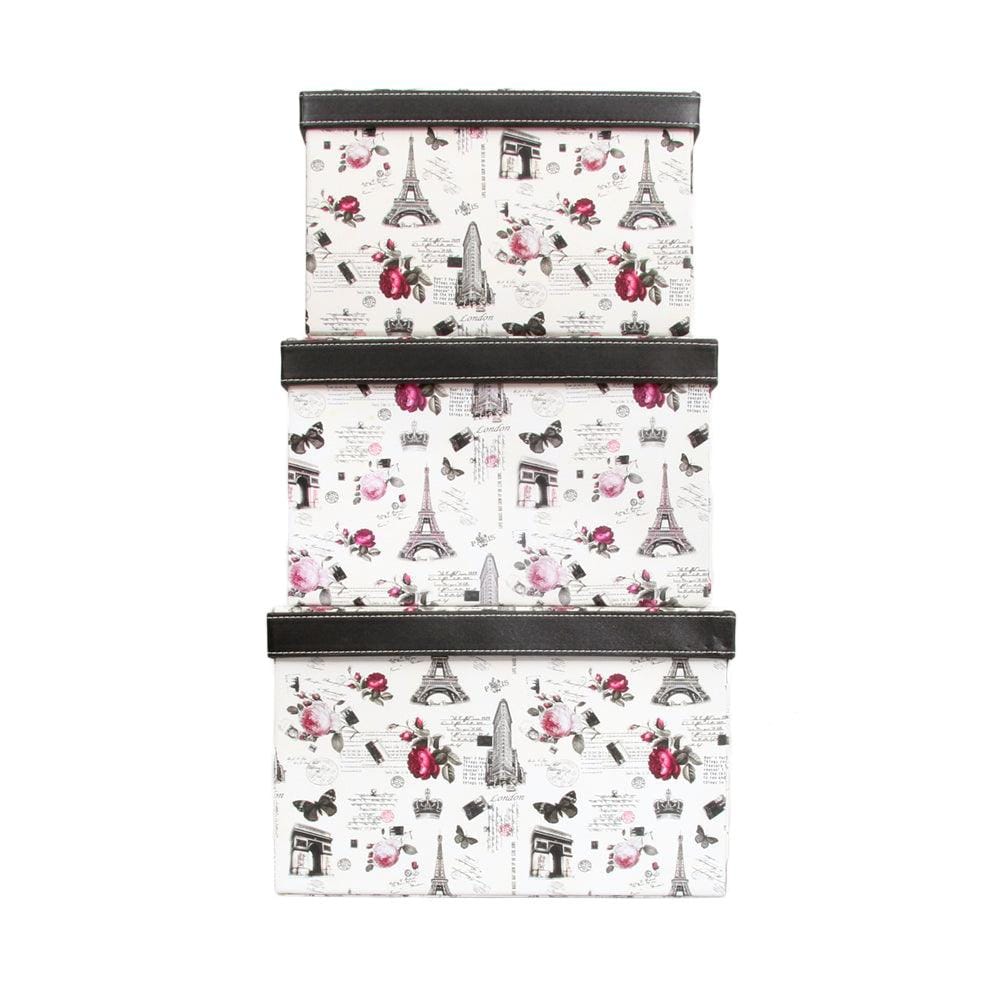 Black Rectangle Sassy Storage Boxes - Jute & PU (Set of 3) (Large)