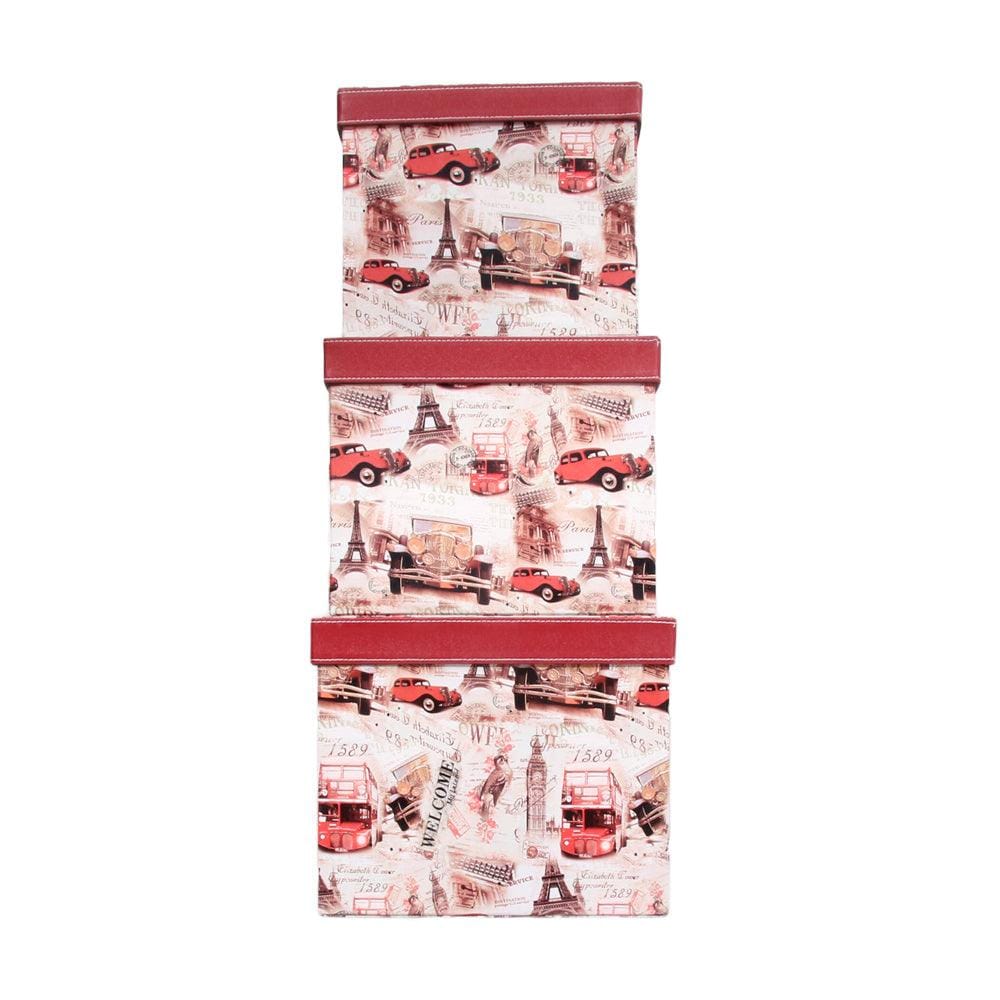 Red Rectangle Sassy Storage Boxes - Jute & PU (Set of 3) (Large)