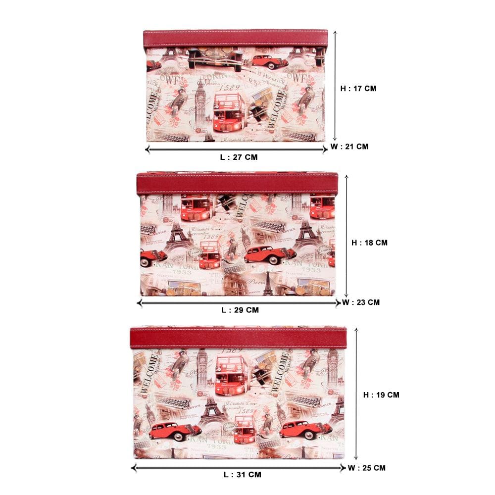 Red Square Sassy Storage Boxes - Jute & PU (Set of 3) (Large)