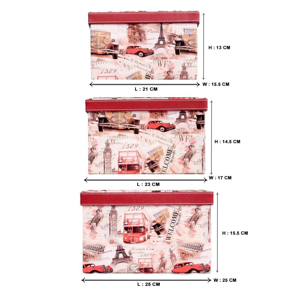 Red Square Sassy Storage Boxes - Jute & PU (Set of 3) (Medium)