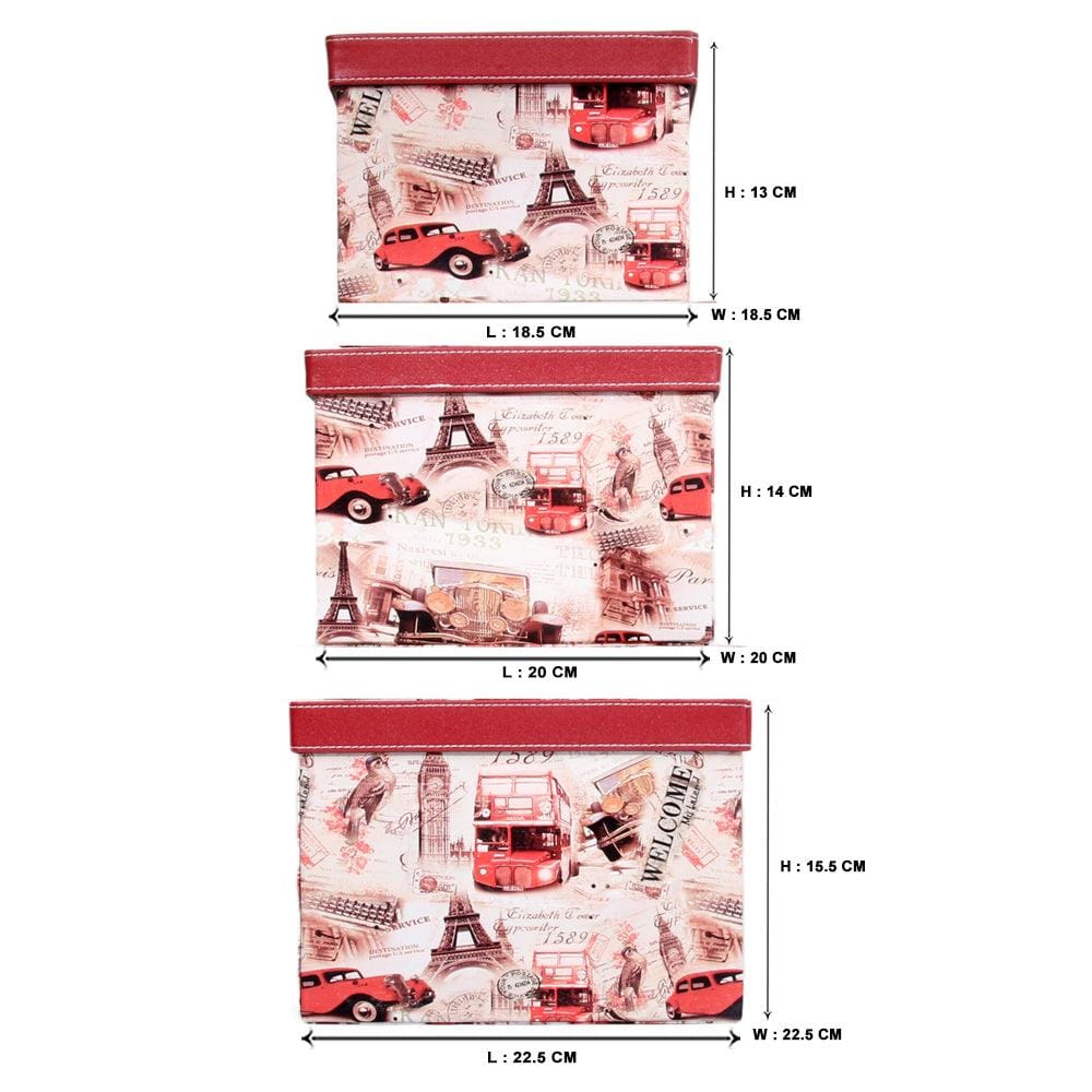 Red Rectangle Sassy Storage Boxes - Jute & PU (Set of 3) (Medium)