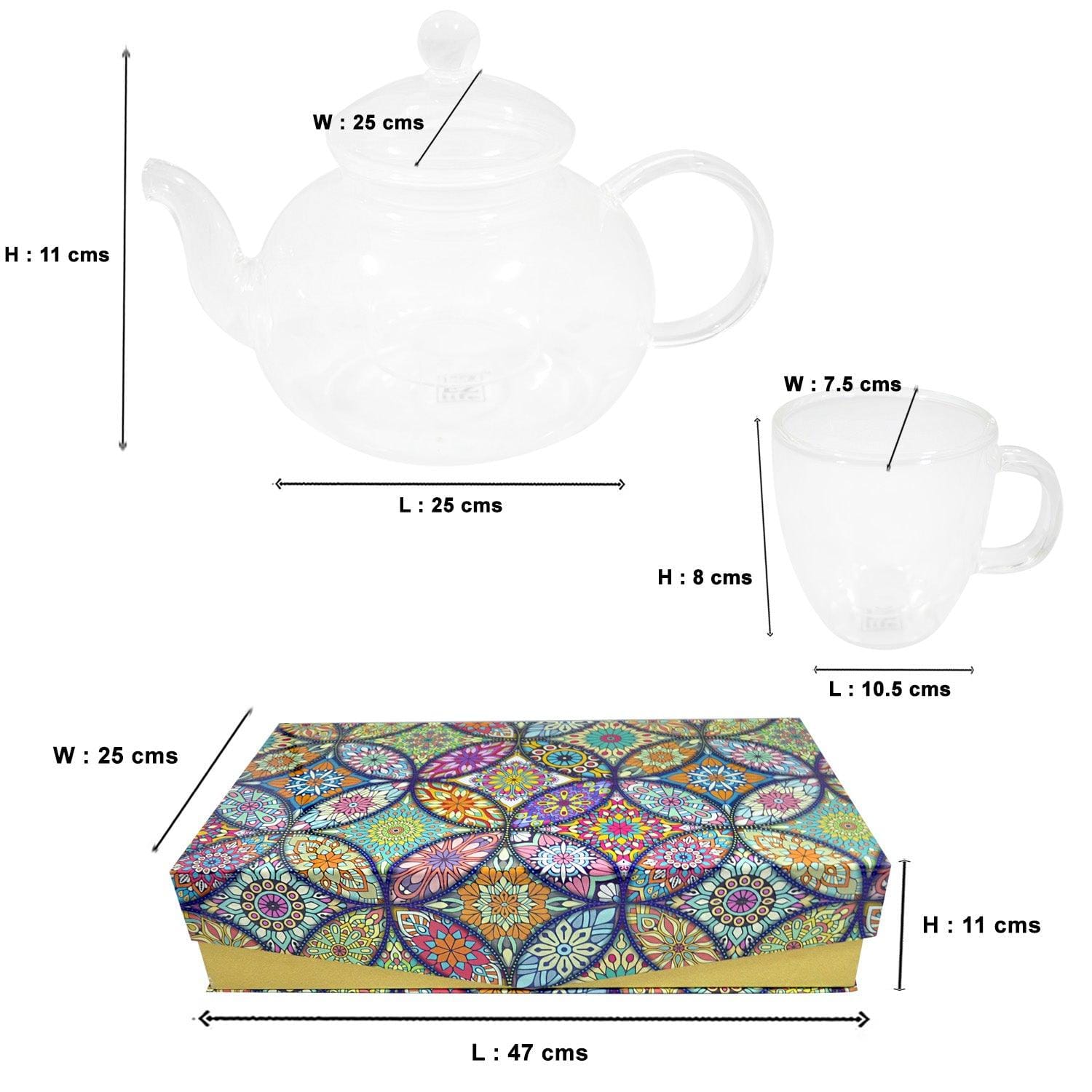 Tea Moments : Classy Green Tea Kettle with 4 Double Wall Mugs (150ml) Gift Set