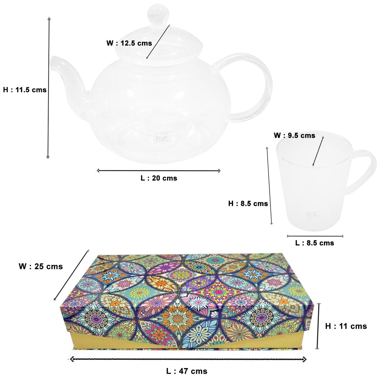 Tea Moments : Classy Green Tea Kettle with 4 Double Wall Mugs Gift Set