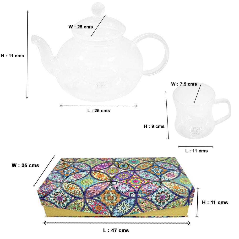 Tea Moments : Classy Green Tea Kettle with 4 Double Wall Passion Mugs Gift Set