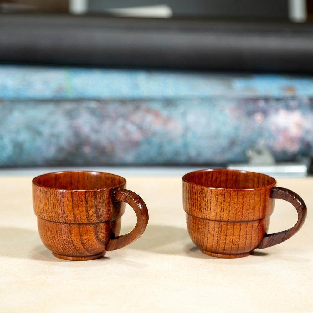 Triple Ridged Wooden Mug with Handle (150 ml) (Pack of 2)