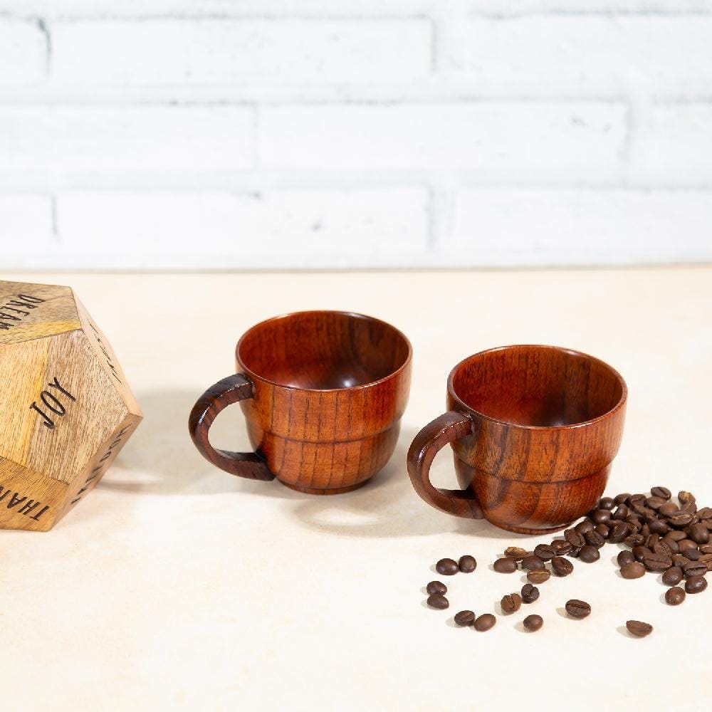 Triple Ridged Wooden Mug with Handle (150 ml) (Pack of 2)