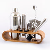 Premium 10 Piece Stainless Steel Bar Tools Set with Stylish Oval Wooden Stand