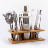 Premium 9 Piece Stainless Steel Bar Tools Set with Stylish Wooden Stand