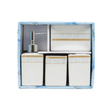 Seramica 4 Piece Ceramic Bathroom Set - Blue & Gold Lines