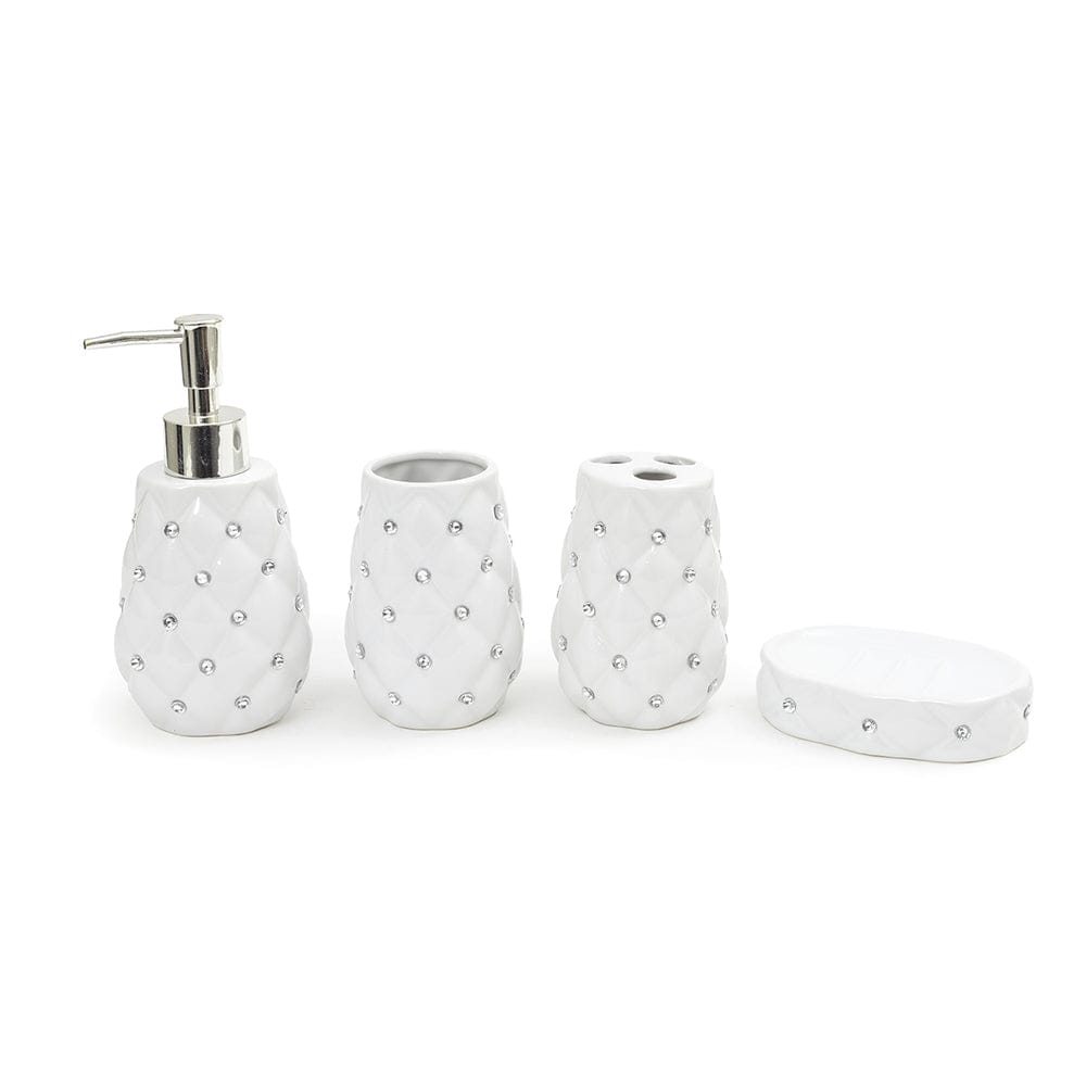 Seramica Luxury White Ceramic 4 Piece Bathroom Set - Diamonds Insets