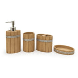 Seramica Luxury Resin Woodware 4 Piece Bathroom Set - Light Wood & Jute Band