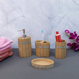 Seramica Luxury Resin Woodware 4 Piece Bathroom Set - Light Wood & Jute Band