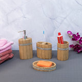 Seramica Luxury Resin Woodware 4 Piece Bathroom Set - Light Wood & Jute Band