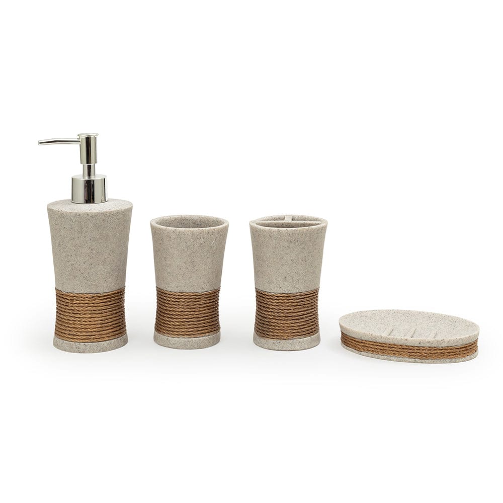 Seramica Luxury Resin Sandware 4 Piece Bathroom Set - Grainy Sand with Jute Strings