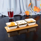 Linea - 3 Ceramic Serving Bowl Set on Wooden Tray - Gold & White - Dinnerware - Serveware - Bowls
