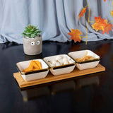 Linea - 3 Ceramic Serving Bowl Set on Wooden Tray - Gold & White - Dinnerware - Serveware - Bowls