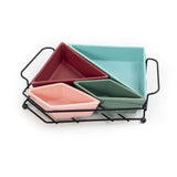 4 Irregular Serving Bowls Platter on Metal Tray - Mix Colour
