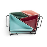4 Irregular Serving Bowls Platter on Metal Tray - Mix Colour