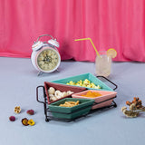 4 Irregular Serving Bowls Platter on Metal Tray - Mix Colour