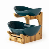 2 Layer Nordic Green Ceramic Platters on Wooden Stand with Cutlery Drawer