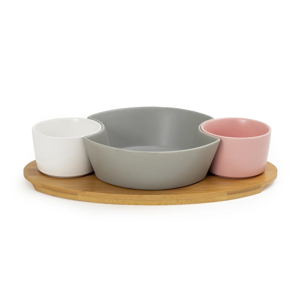 Multicolor Fusion 3 Non-Conventional Ceramic Bowls on Wooden Tray