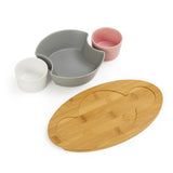 Multicolor Fusion 3 Non-Conventional Ceramic Bowls on Wooden Tray