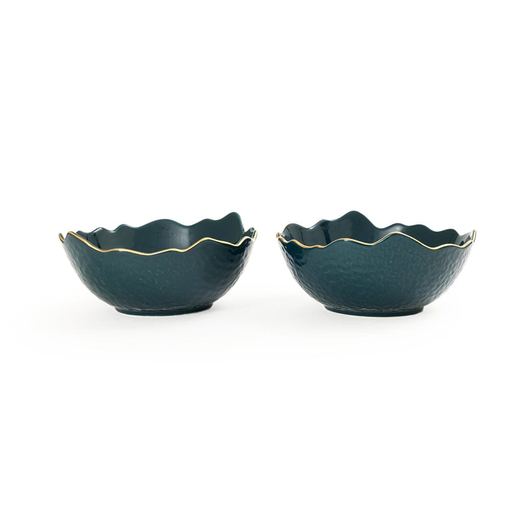 Green Phnom Pehn Ceramic Bowls with Gold Border - Small - Set of 2 - 300 ML