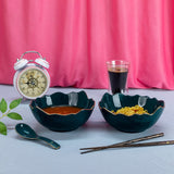 Green Phnom Pehn Ceramic Bowls with Gold Border - Medium - Set of 2 - 600 ml