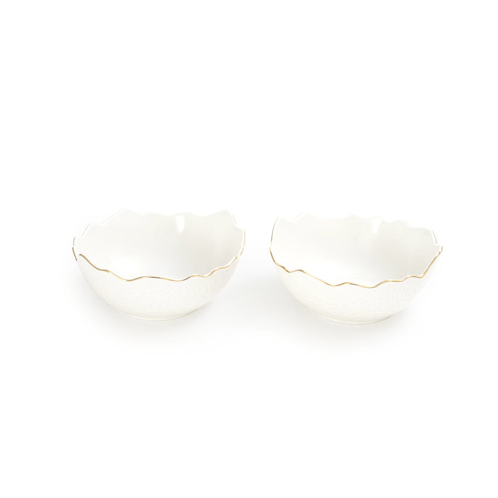 White Phnom Pehn Ceramic Bowls with Gold Border - Small - Set of 2 - 300 ml