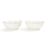 White Phnom Pehn Ceramic Bowls with Gold Border - Medium - Set of 2 - 600 ml