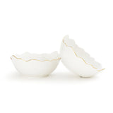 White Phnom Pehn Ceramic Bowls with Gold Border - Medium - Set of 2 - 600 ml