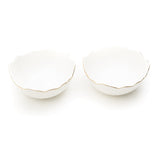 White Phnom Pehn Ceramic Bowls with Gold Border - Large - Set of 2