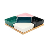 5 Multicolor Bowls on Wooden Tray - EZ Life