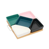 5 Multicolor Bowls on Wooden Tray - EZ Life